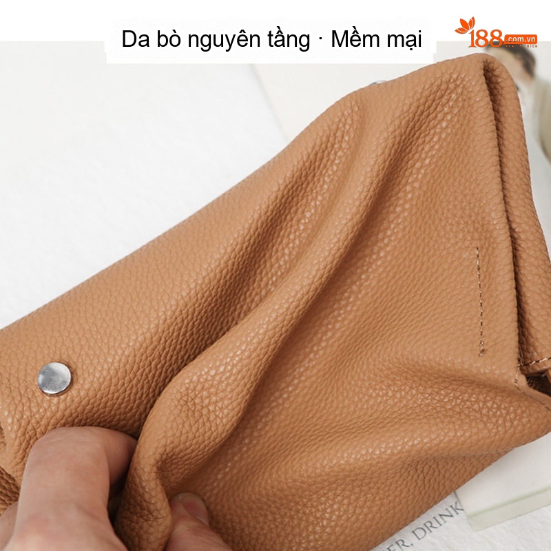 Túi Đeo Vai Nữ Da Bò Đựng Điện Thoại Thời Trang Màu Nâu