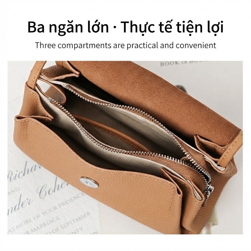 Túi Đeo Vai Nữ Da Bò Đựng Điện Thoại Thời Trang Màu Nâu chi tiết 3