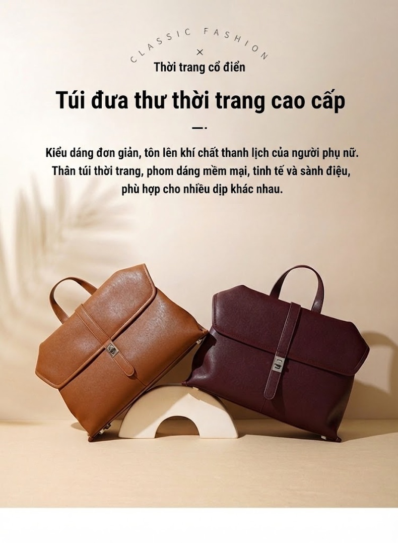 Túi Đeo Vai Nữ Da Bò Hai Lớp Cỡ Lớn Đa Năng Phong Cách Công Sở Màu Nâu, Đen chi tiết 1