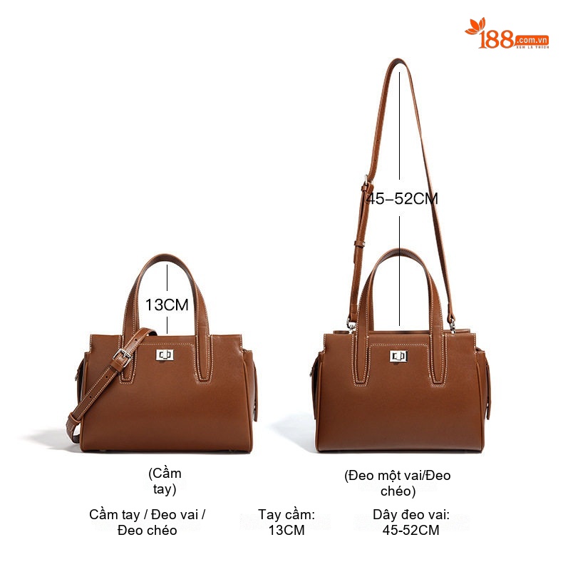 Túi Đeo Vai Nữ Da Bò Hai Lớp Sức Chứa Lớn Đeo Chéo Đựng Đồ Đi Làm Màu Nâu, Nâu Đậm chi tiết 9