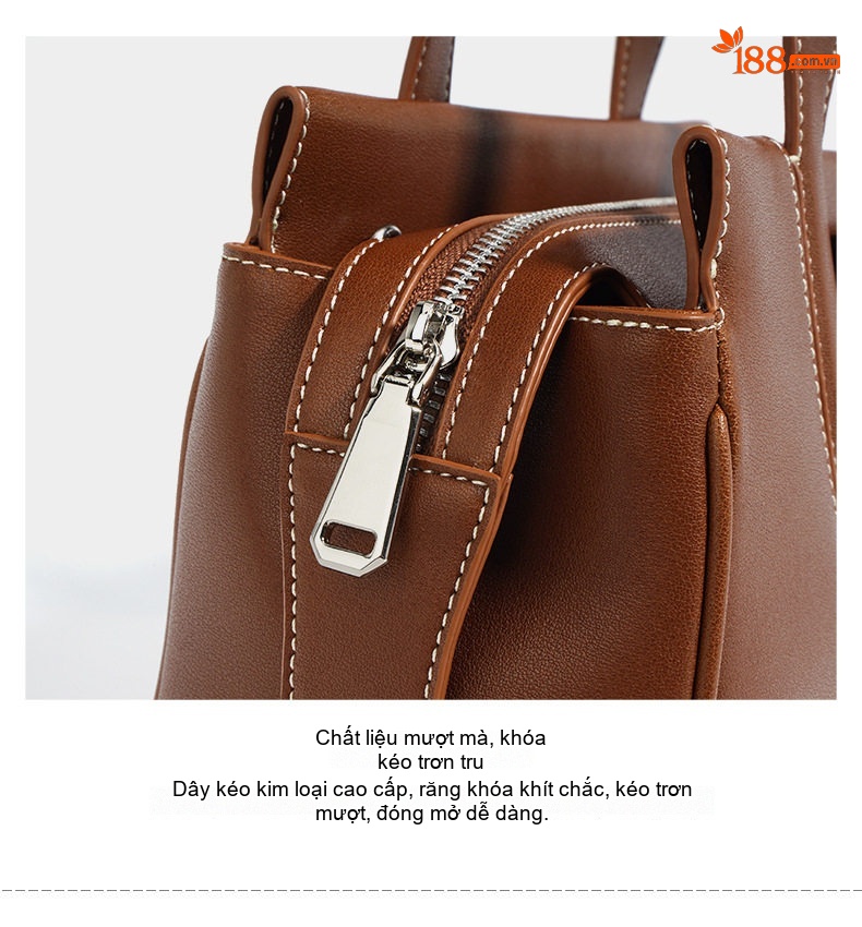 Túi Đeo Vai Nữ Da Bò Hai Lớp Sức Chứa Lớn Đeo Chéo Đựng Đồ Đi Làm Màu Nâu, Nâu Đậm chi tiết 12