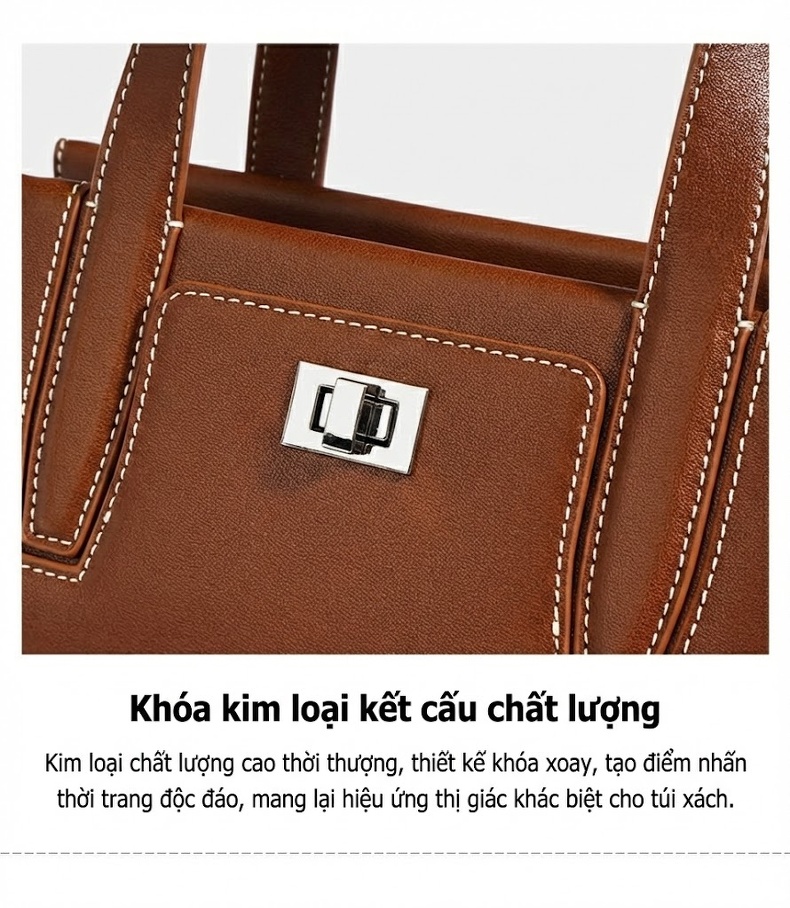 Túi Đeo Vai Nữ Da Bò Hai Lớp Sức Chứa Lớn Đeo Chéo Đựng Đồ Đi Làm Màu Nâu, Nâu Đậm chi tiết 13