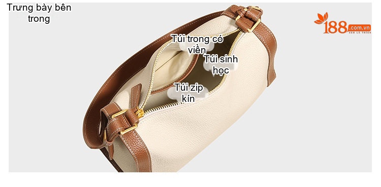 Túi Đeo Vai Nữ Da Bò Hàng Đầu, Túi Tote Đeo Chéo Một Bên Vai Cao Cấp Màu Kem, Xanh Lá Cây, Nâu chi tiết 7