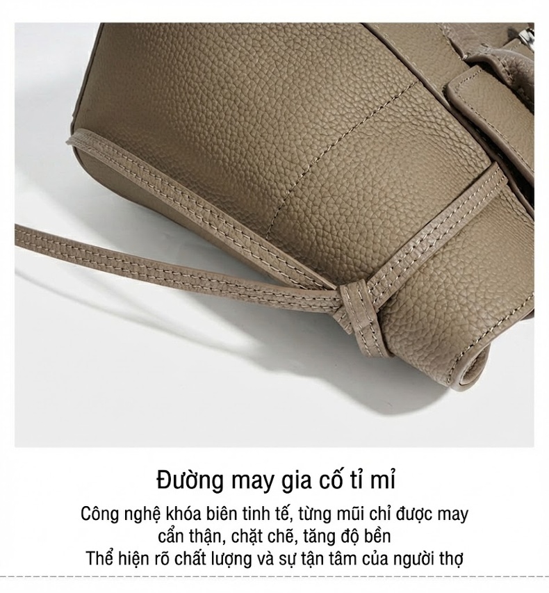 Túi Đeo Vai Nữ Da Bò Hàng Hiệu Cao Cấp, Túi Xách Tay Công Sở Dung Tích Lớn Màu Xám, Đen, Đỏ Rượu, Nâu chi tiết 11