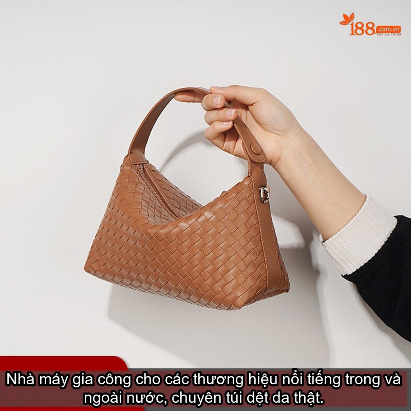 Túi Đeo Vai Nữ Da Bò Họa Tiết Đan Chéo Phong Cách Tiểu Thư Màu Nâu, Trắng, Be