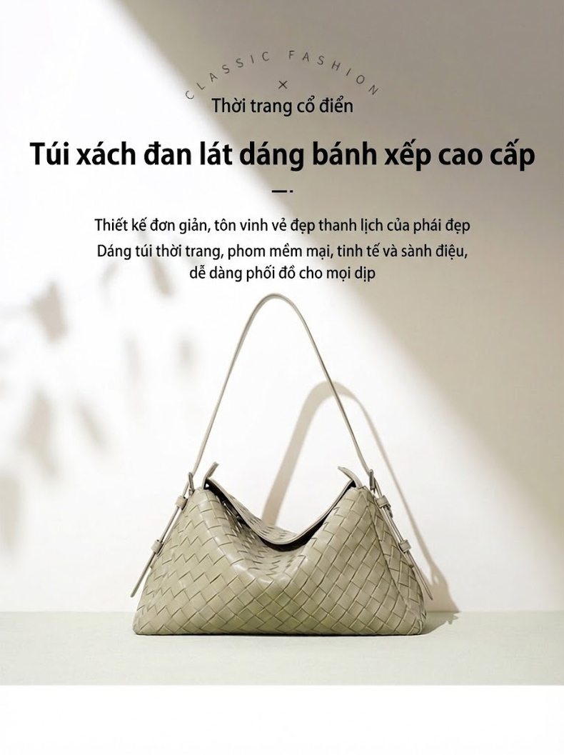 Túi Đeo Vai Nữ Da Bò Họa Tiết Ô Vuông Dáng Tròn Màu Trắng, Kem, Nâu, Đỏ chi tiết 1
