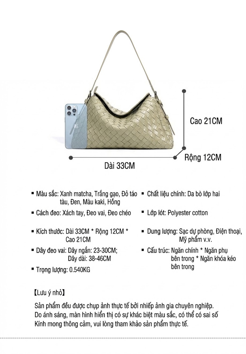 Túi Đeo Vai Nữ Da Bò Họa Tiết Ô Vuông Dáng Tròn Màu Trắng, Kem, Nâu, Đỏ chi tiết 23