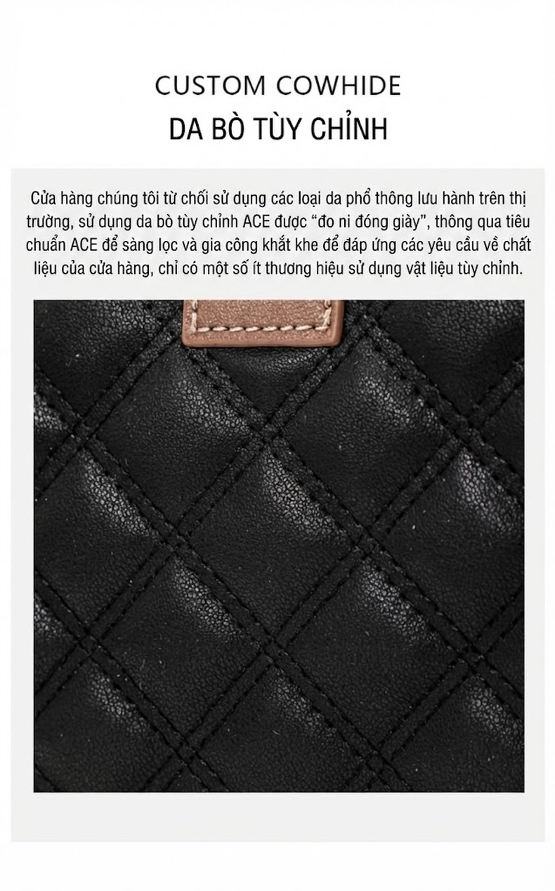Túi Đeo Vai Nữ Da Bò Họa Tiết Trám Quai Xách Tay Dây Xích Màu Đen chi tiết 7