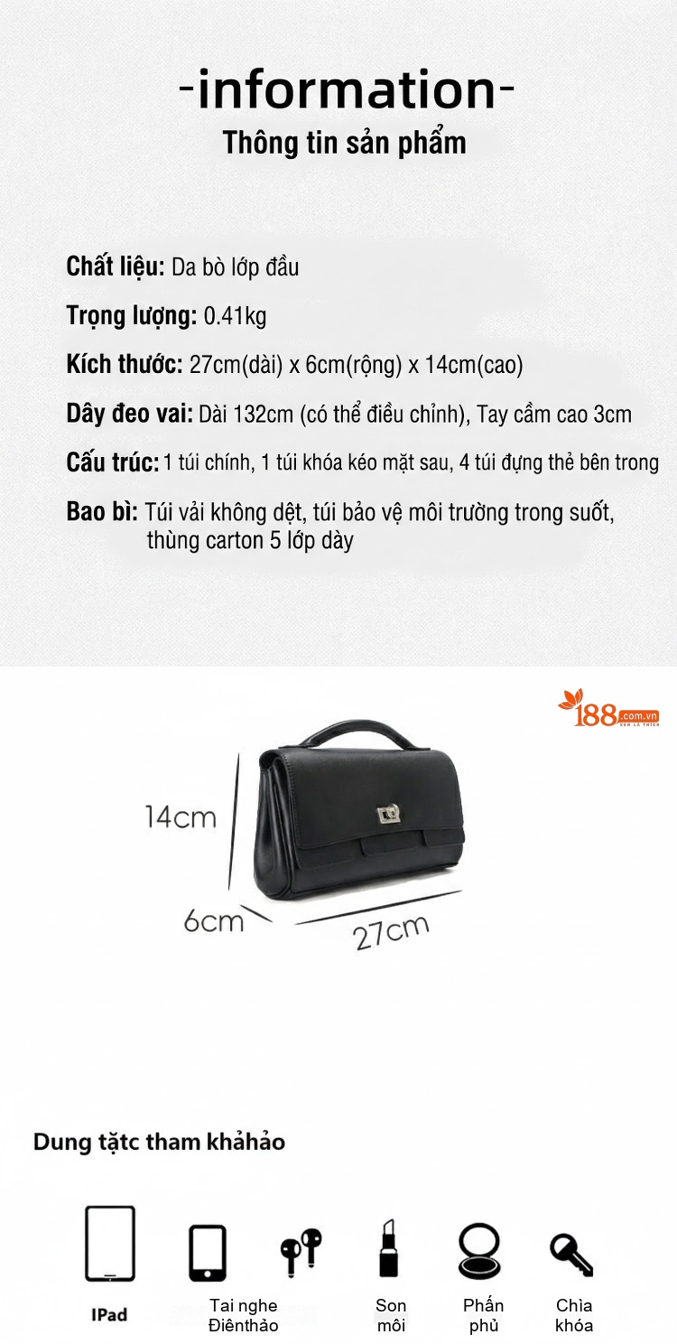 Túi Đeo Vai Nữ Da Bò Khóa Belair Kiểu Dáng Hobo Màu Đen chi tiết 3