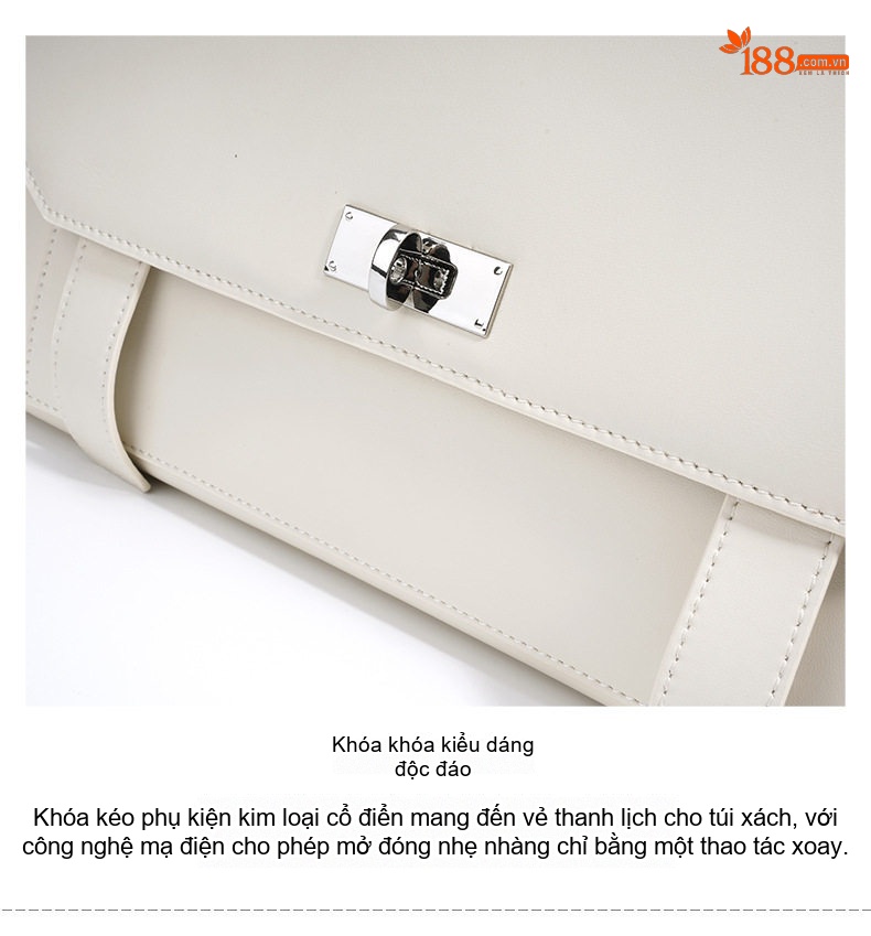 Túi Đeo Vai Nữ Da Bò Khóa Gài Hình Hộp Phong Cách Thời Trang Màu Nâu, Trắng chi tiết 14
