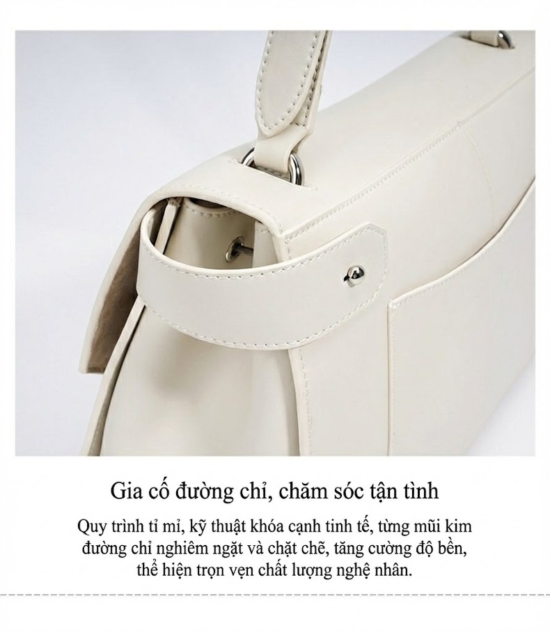 Túi Đeo Vai Nữ Da Bò Khóa Gài Hình Hộp Phong Cách Thời Trang Màu Nâu, Trắng chi tiết 15