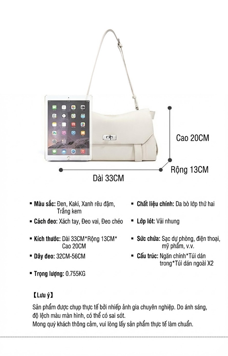 Túi Đeo Vai Nữ Da Bò Khóa Gài Hình Hộp Phong Cách Thời Trang Màu Nâu, Trắng chi tiết 9