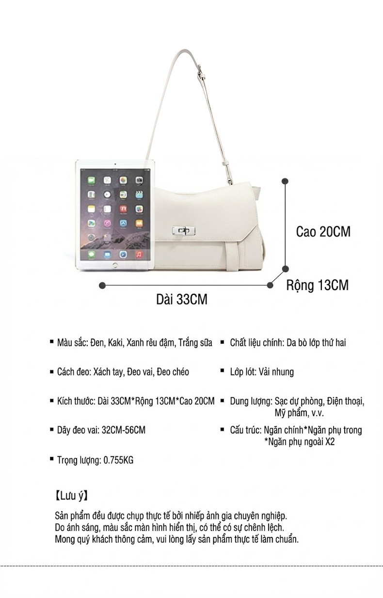 Túi Đeo Vai Nữ Da Bò Khóa Gài Hình Hộp Phong Cách Thời Trang Màu Nâu, Trắng chi tiết 29