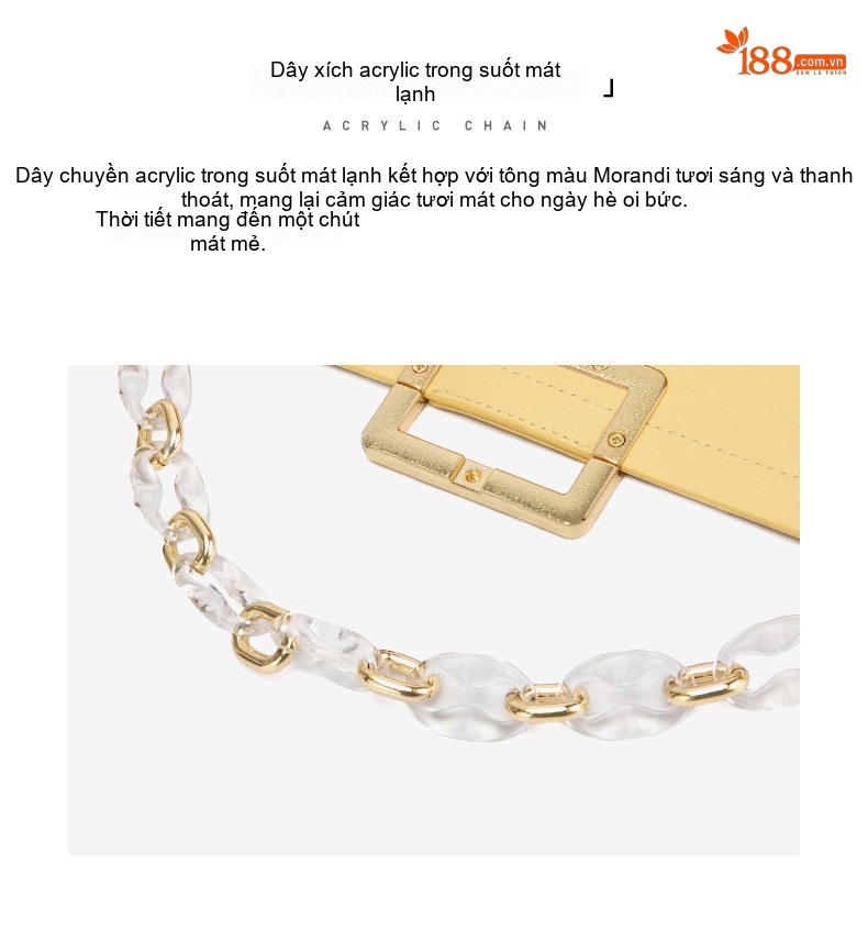 Túi Đeo Vai Nữ Da Bò Khóa Vuông Dây Xích Nhựa, Túi Đeo Chéo, Túi Kẹp Nách Màu Trắng, Đen chi tiết 9
