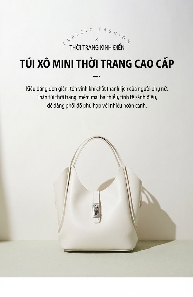 Túi Đeo Vai Nữ Da Bò Kiểu Dáng Tote Đeo Chéo Màu Nâu, Trắng, Đen, Xanh Olive chi tiết 1