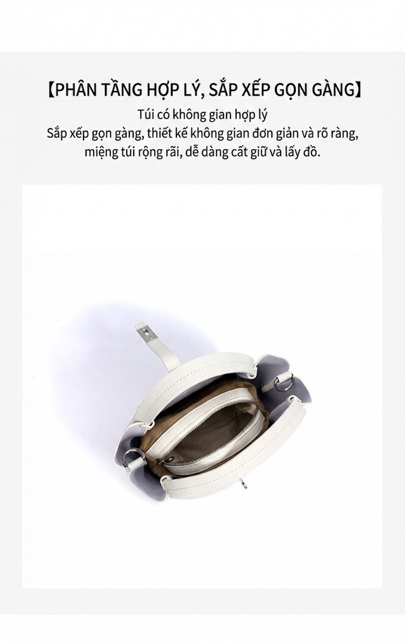 Túi Đeo Vai Nữ Da Bò Kiểu Dáng Tote Đeo Chéo Màu Nâu, Trắng, Đen, Xanh Olive chi tiết 5
