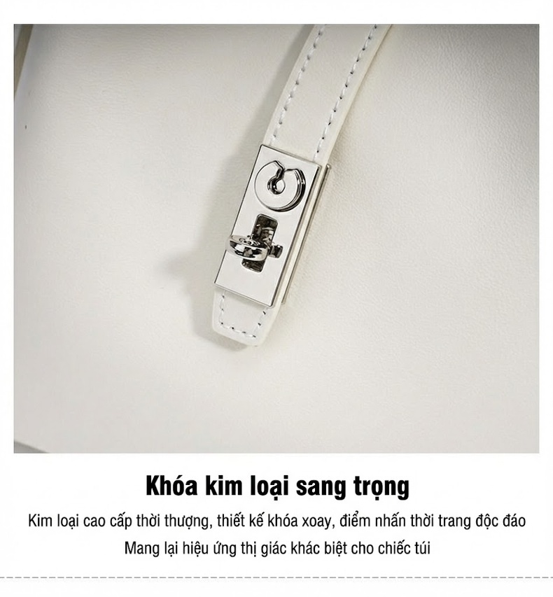 Túi Đeo Vai Nữ Da Bò Kiểu Dáng Tote Đeo Chéo Màu Nâu, Trắng, Đen, Xanh Olive chi tiết 8