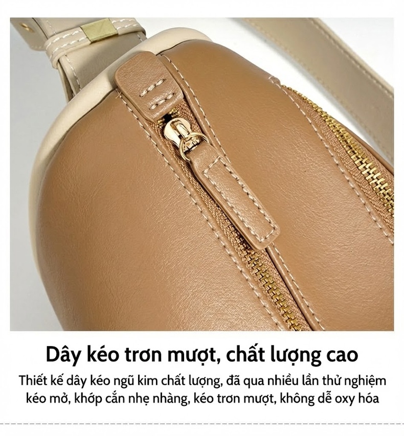 Túi Đeo Vai Nữ Da Bò Kiểu Dáng Yên Ngựa Màu Nâu, Đen, Xám, Kem chi tiết 11