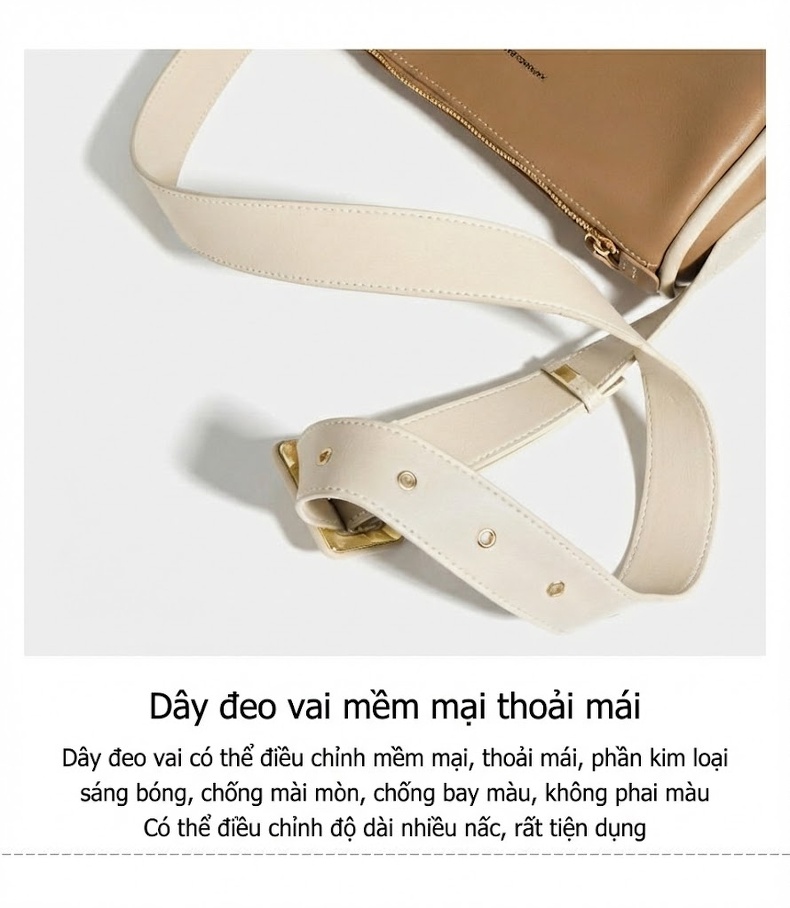 Túi Đeo Vai Nữ Da Bò Kiểu Dáng Yên Ngựa Màu Nâu, Đen, Xám, Kem chi tiết 12