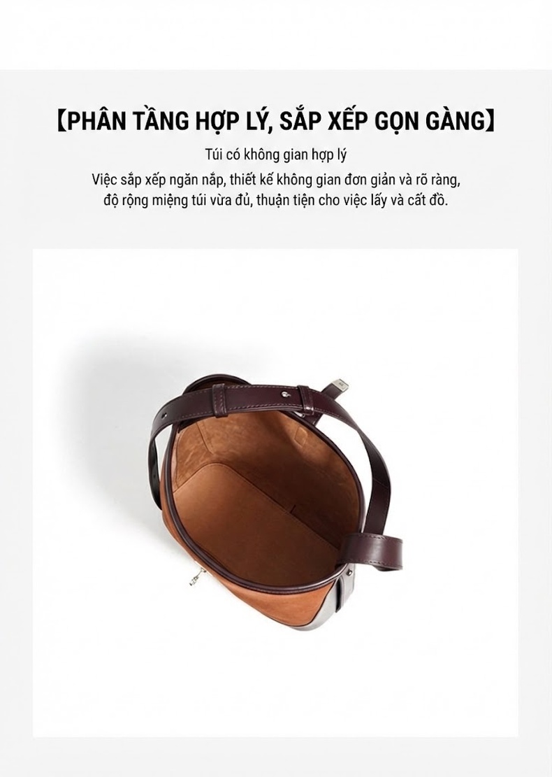 Túi Đeo Vai Nữ Da Bò Lộn Màu Phối Đơn Giản Công Sở, Túi Đeo Chéo Nữ Da Thật Lớn Màu Nâu, Đen chi tiết 7