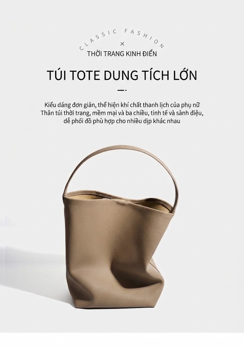 Túi Đeo Vai Nữ Da Bò Lớn Phong Cách Casual Màu Nâu chi tiết 2