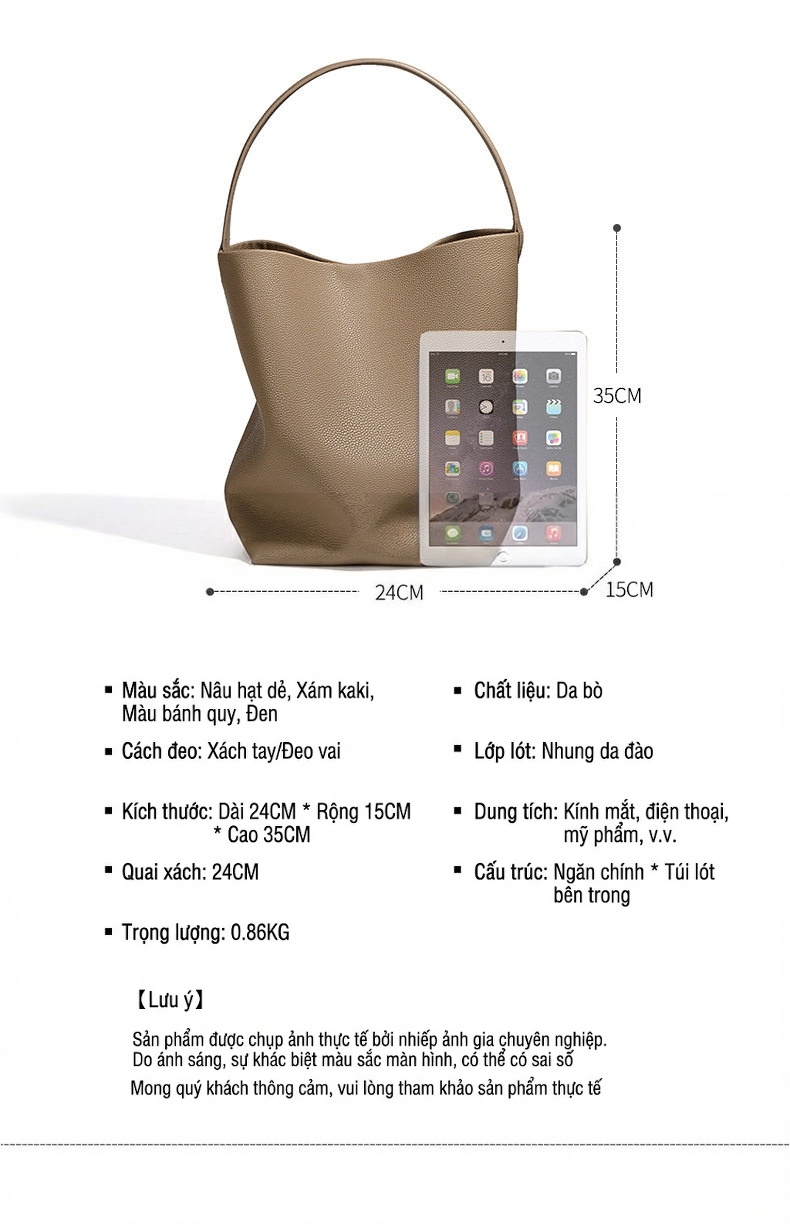 Túi Đeo Vai Nữ Da Bò Lớn Phong Cách Casual Màu Nâu chi tiết 4