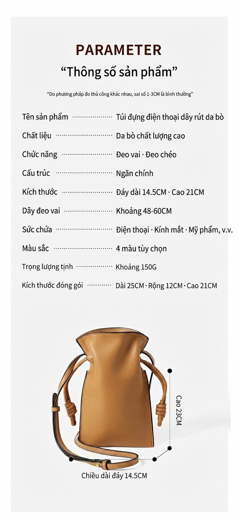 Túi Đeo Vai Nữ Da Bò Mini Đựng Điện Thoại Kiểu Dáng Thời Trang Màu Nâu chi tiết 5