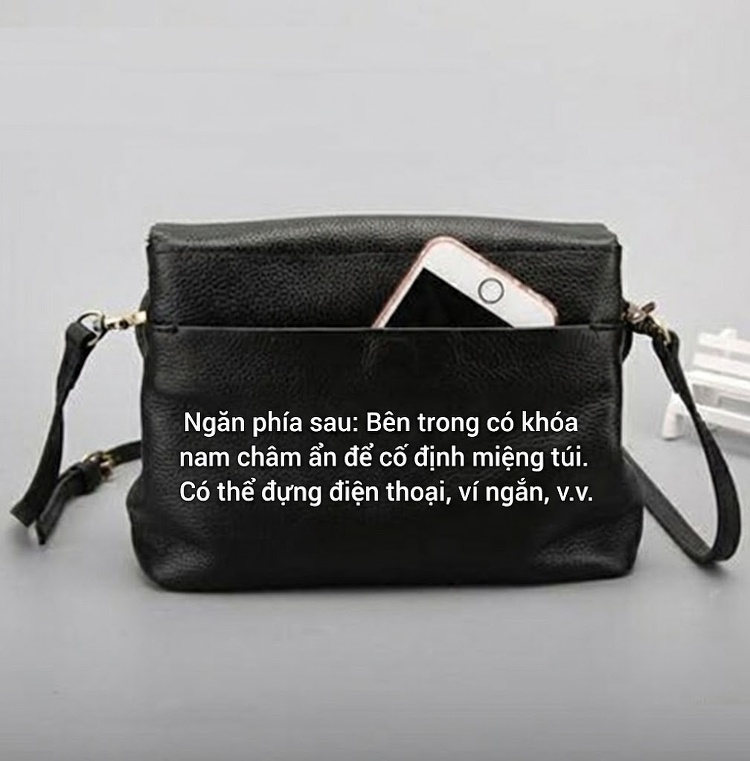 Túi Đeo Vai Nữ Da Bò Mini Nhiều Ngăn Phong Cách Hàn Quốc Màu Đen chi tiết 7