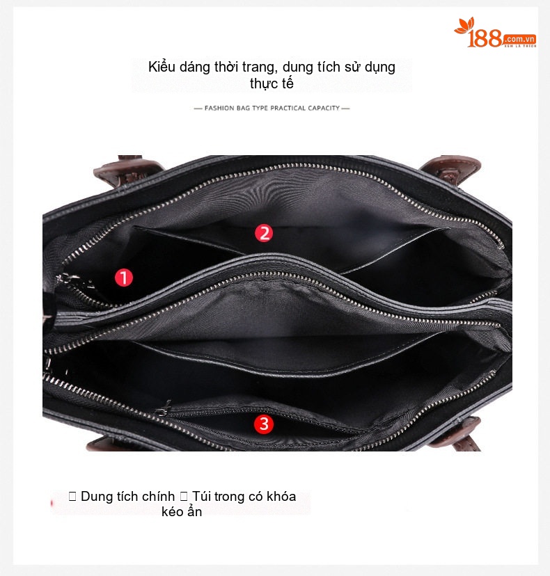 Túi Đeo Vai Nữ Da Bò Nguyên Miếng Form Lớn Màu Đen, Nâu chi tiết 7