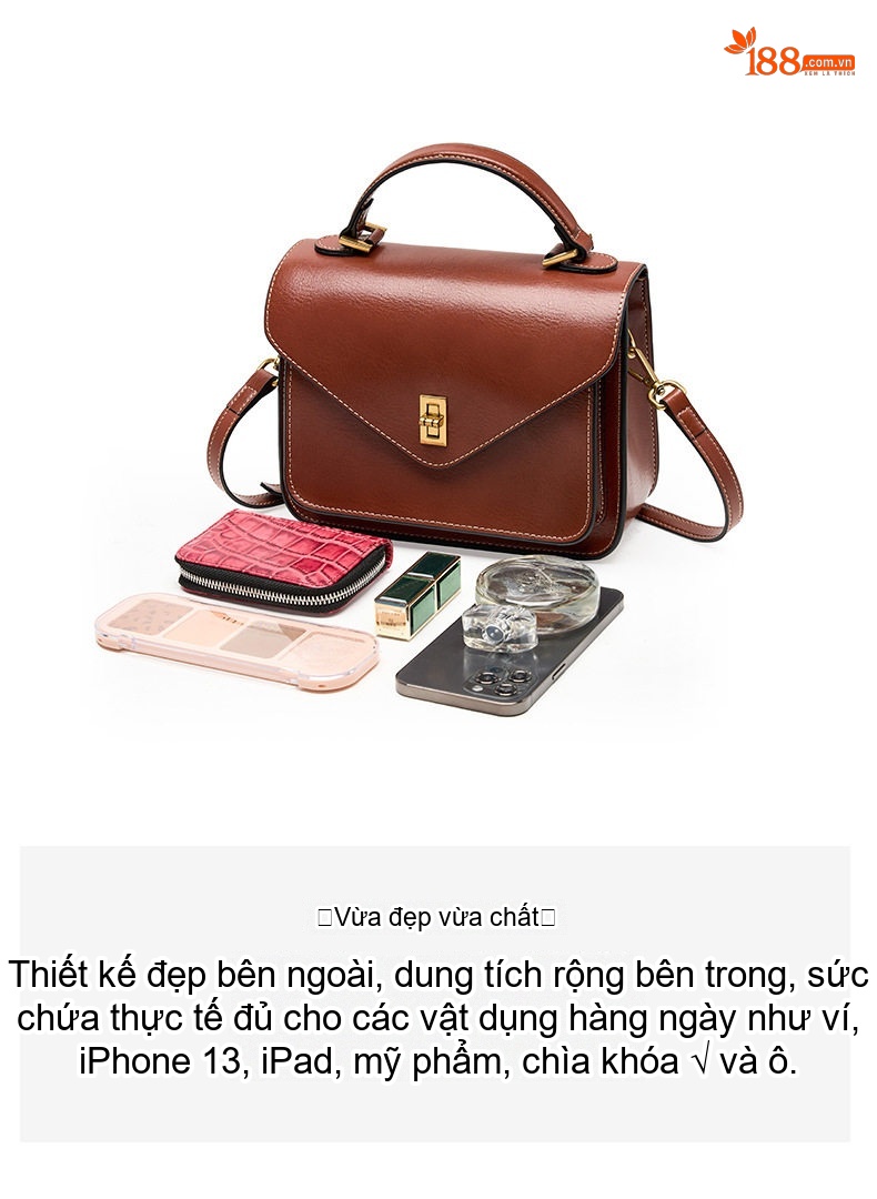 Túi Đeo Vai Nữ Da Bò Plant Veg Tanned Thiết Kế Cao Cấp Tối Giản Phong Cách Thời Trang Màu Nâu, Xanh Lá chi tiết 9