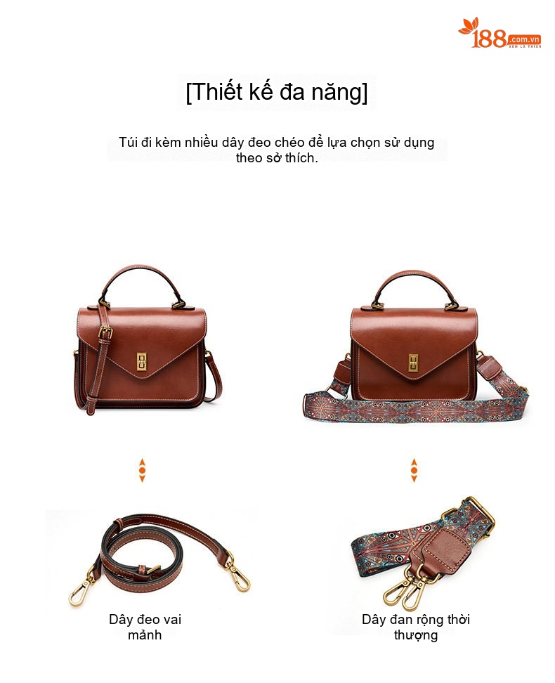 Túi Đeo Vai Nữ Da Bò Plant Veg Tanned Thiết Kế Cao Cấp Tối Giản Phong Cách Thời Trang Màu Nâu, Xanh Lá chi tiết 4