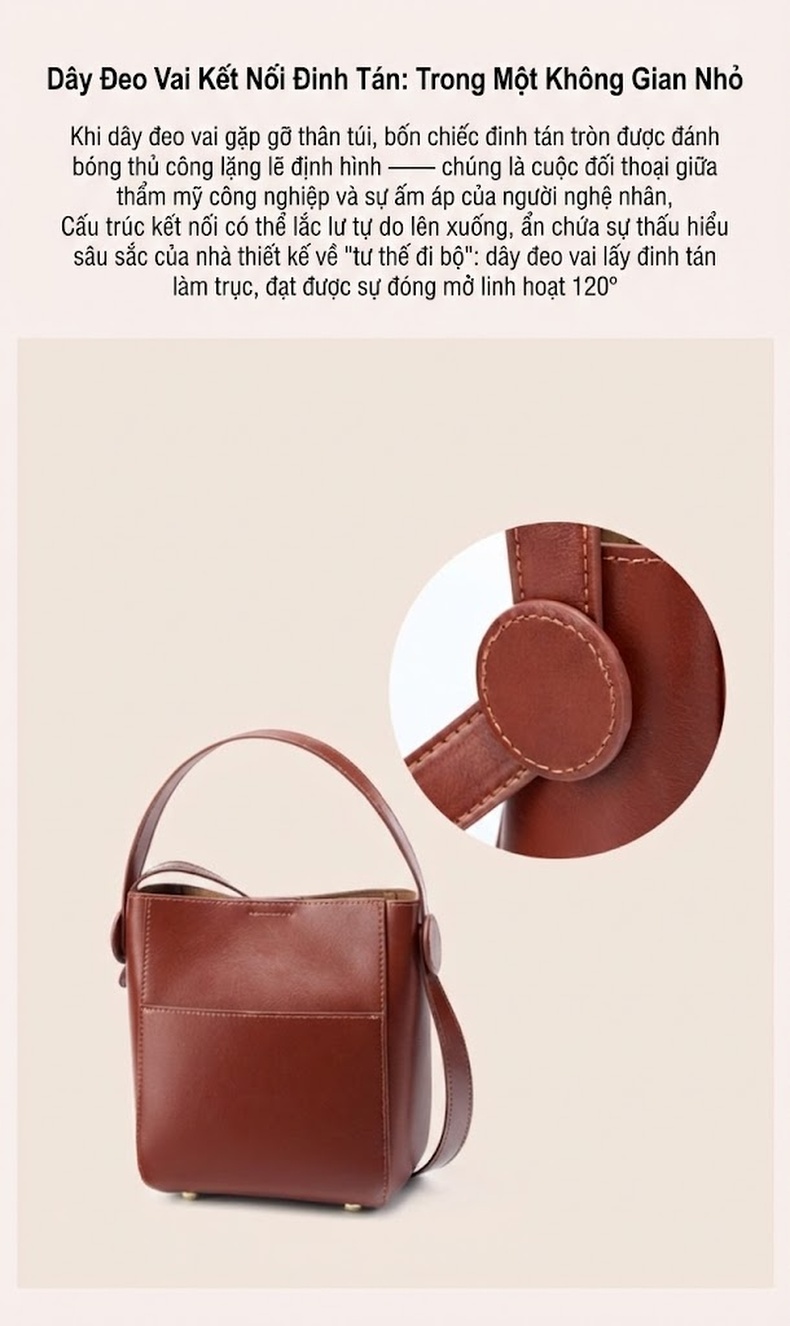 Túi Đeo Vai Nữ Da Bò Sức Chứa Lớn, Túi Xách Tay Nữ Da Thật Cao Cấp Màu Nâu chi tiết 7