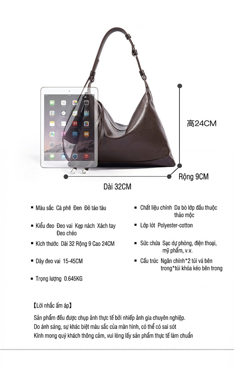 Túi Đeo Vai Nữ Da Bò Tầng 1 Thiết Kế Nhỏ Gọn, Sức Chứa Lớn Phong Cách Thời Trang Công Sở Cao Cấp Màu Nâu chi tiết 8
