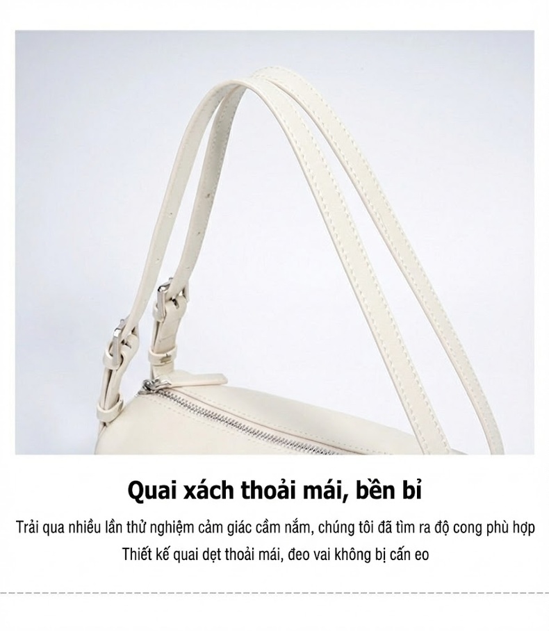 Túi Đeo Vai Nữ Da Bò Thật Kiểu Dáng Trụ Túi Kẹp Nách Đeo Chéo Thời Trang Màu Đen, Nâu, Trắng Kem chi tiết 14