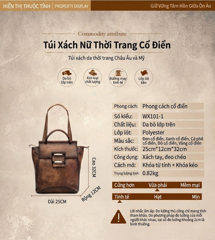 Túi Đeo Vai Nữ Da Bò Thật Thủ Công Vintage Đa Năng Màu Nâu, Xanh Lá, Đen, Đỏ... chi tiết 19