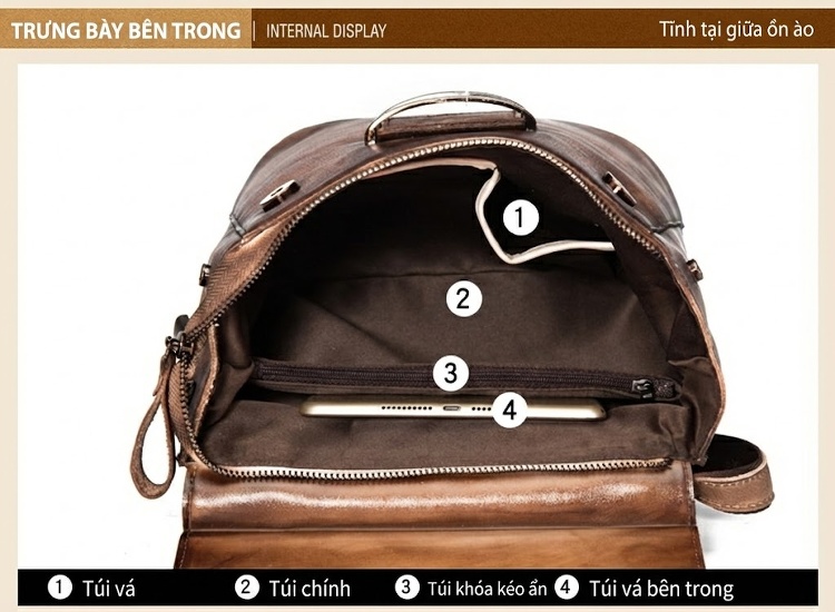 Túi Đeo Vai Nữ Da Bò Thật Thủ Công Vintage Đa Năng Màu Nâu, Xanh Lá, Đen, Đỏ... chi tiết 17