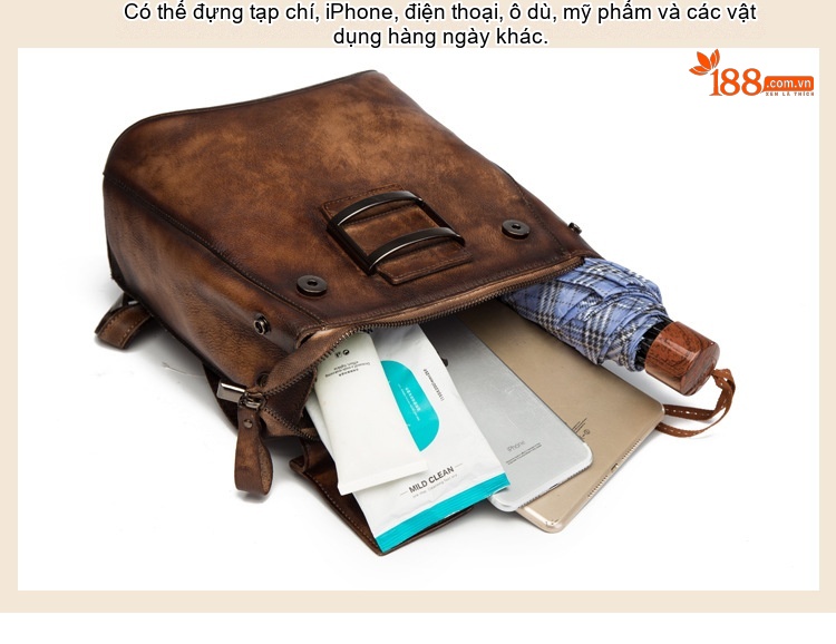 Túi Đeo Vai Nữ Da Bò Thật Thủ Công Vintage Đa Năng Màu Nâu, Xanh Lá, Đen, Đỏ... chi tiết 18
