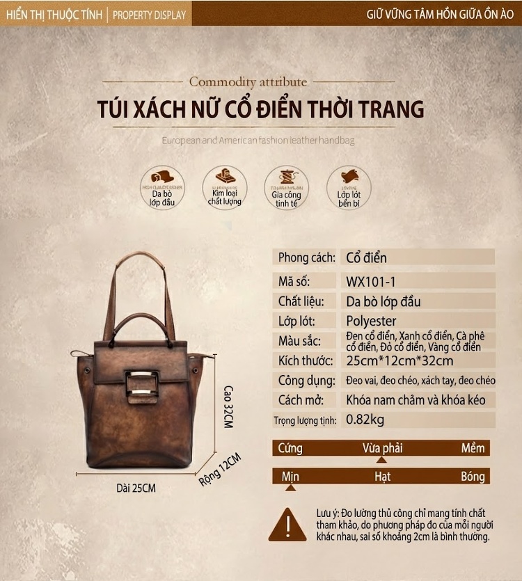 Túi Đeo Vai Nữ Da Bò Thật Thủ Công Vintage Đa Năng Màu Nâu, Xanh Lá, Đen, Đỏ... chi tiết 2