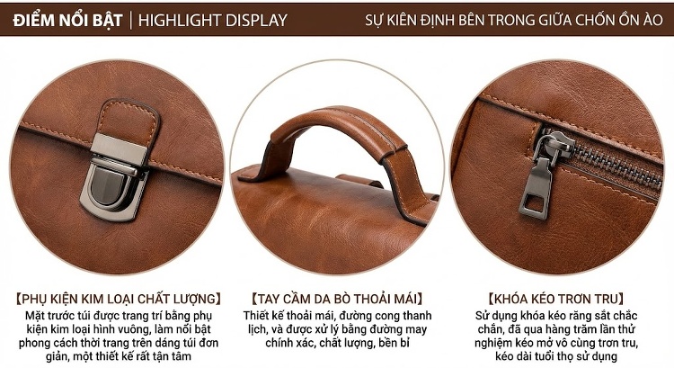 Túi Đeo Vai Nữ Da Bò Thật Thủ Công Vintage Đa Năng Màu Nâu, Xanh Lá, Đen, Đỏ... chi tiết 3