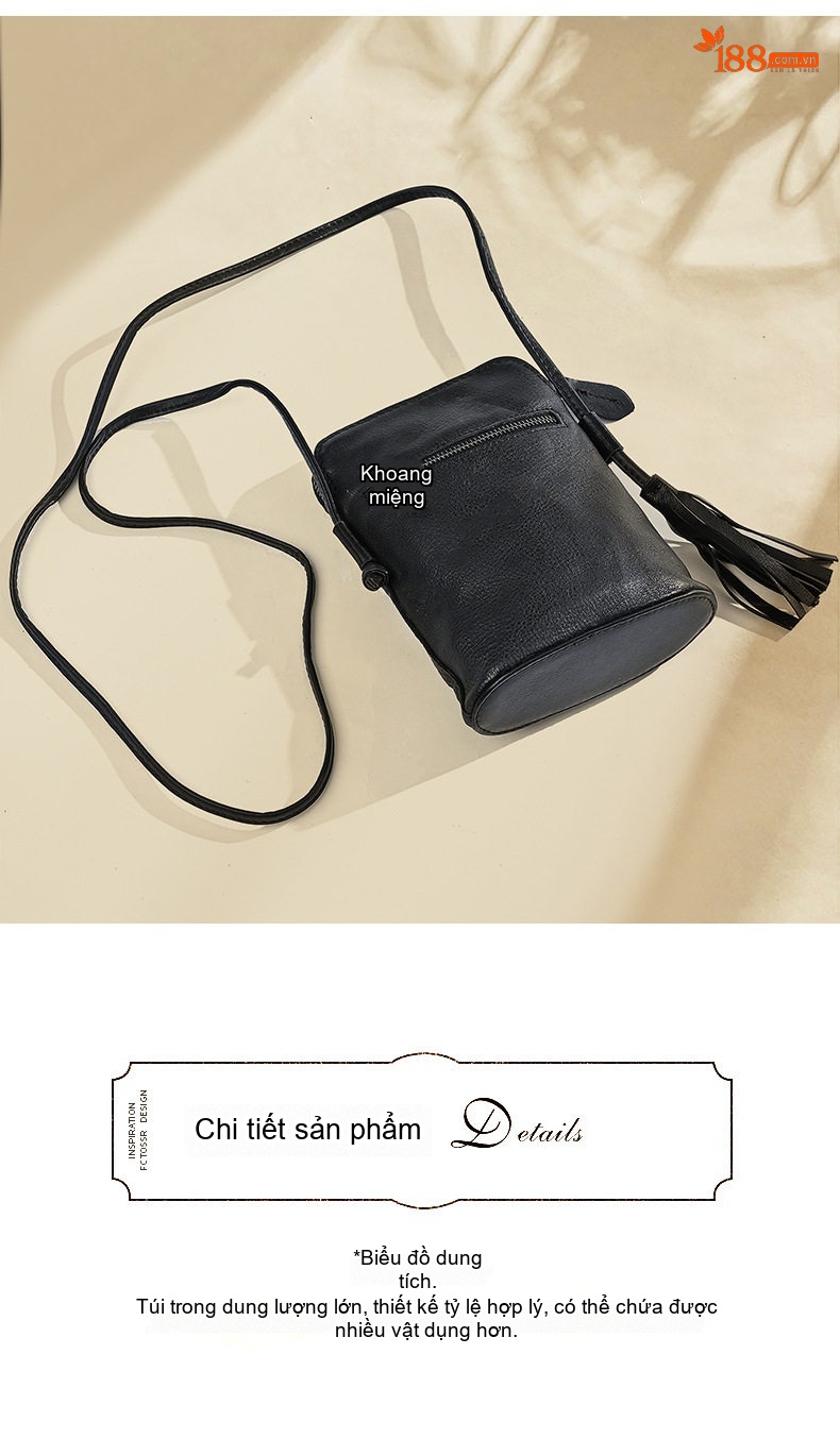 Túi Đeo Vai Nữ Da Bò Thật Túi Đeo Chéo Hình Lông Vũ Phong Cách Retro Màu Nâu, Đen chi tiết 11