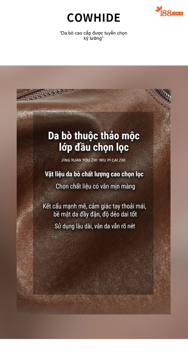 Túi Đeo Vai Nữ Da Bò Thật, Túi Hobo Da Thật, Túi Kẹp Nách Đựng Vừa A4 Màu Nâu chi tiết 12