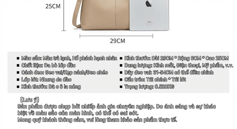 Túi Đeo Vai Nữ Da Bò Thiết Kế Độc Đáo Dáng Yên Ngựa Màu Be, Nâu chi tiết 5