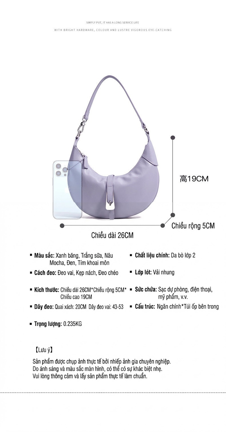 Túi Đeo Vai Nữ Da Bò Thiết Kế Đơn Giản Màu Tím, Xanh chi tiết 6