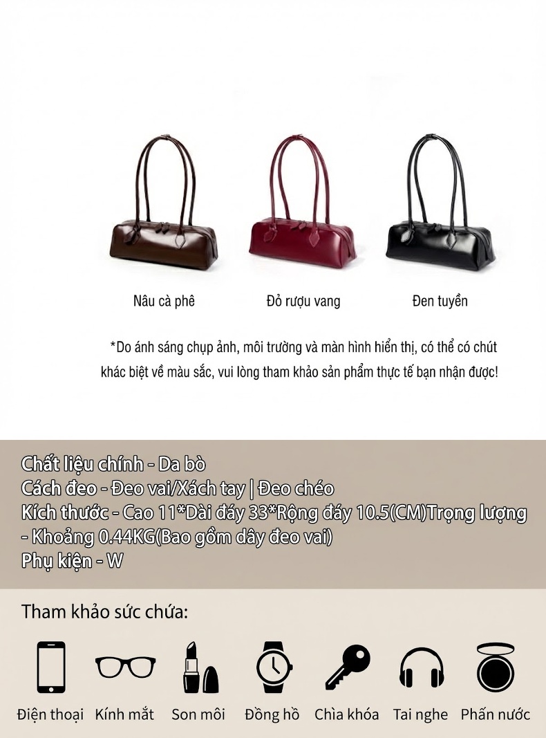 Túi Đeo Vai Nữ Da Bò Thiết Kế Hàn Quốc Đựng Vừa A4 Màu Đỏ, Nâu, Đen chi tiết 30