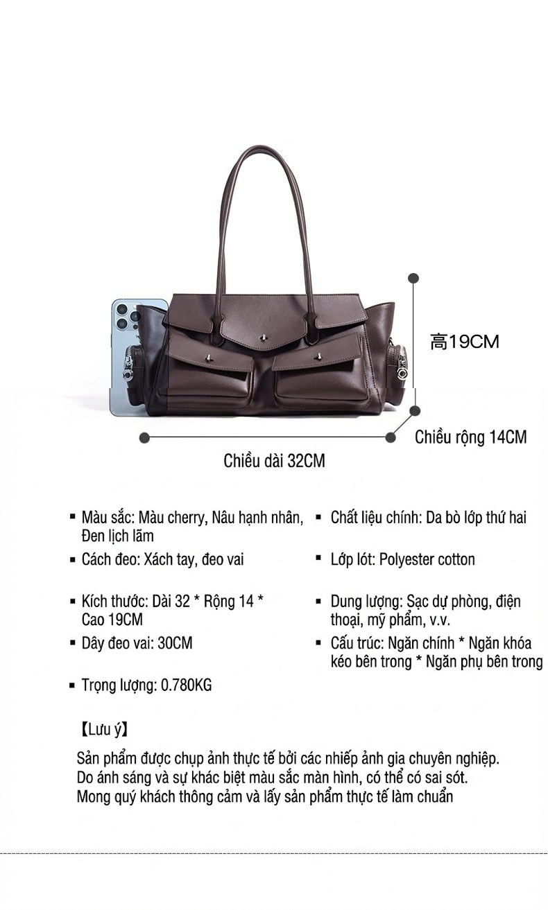 Túi Đeo Vai Nữ Da Bò Thiết Kế Nhiều Ngăn Phong Cách Retro Màu Nâu chi tiết 9