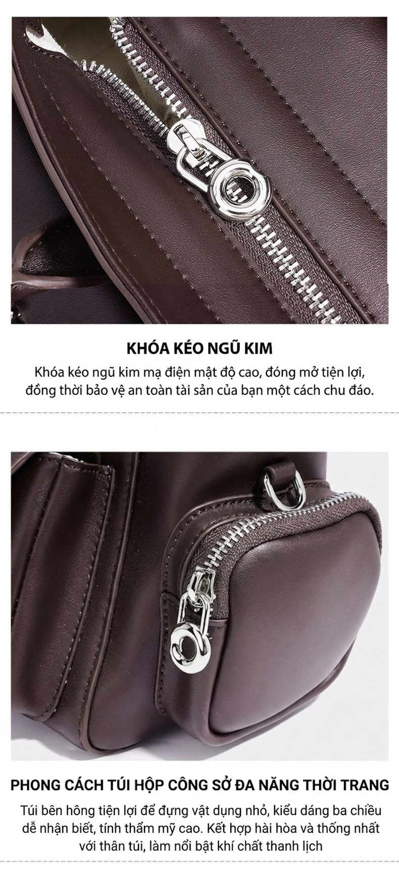 Túi Đeo Vai Nữ Da Bò Thiết Kế Nhiều Ngăn Phong Cách Retro Màu Nâu chi tiết 16