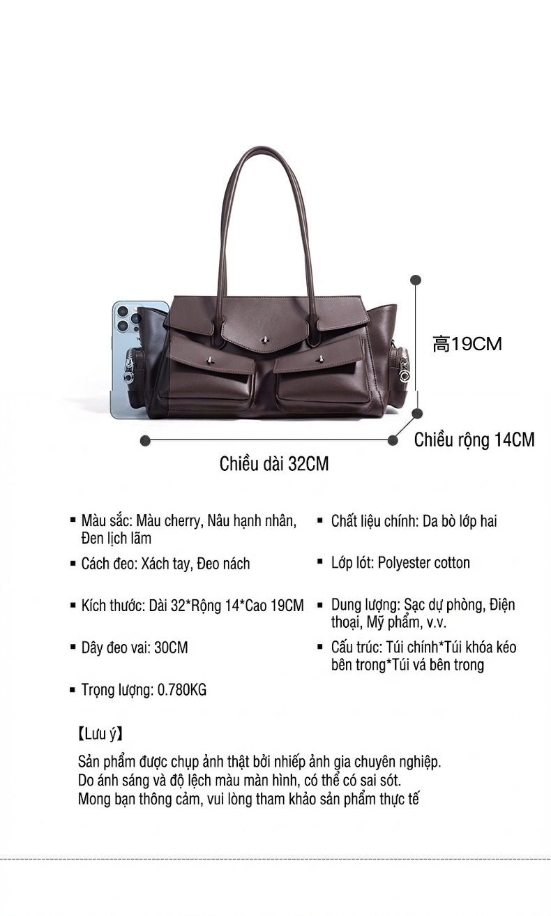 Túi Đeo Vai Nữ Da Bò Thiết Kế Nhiều Ngăn Phong Cách Retro Màu Nâu chi tiết 25