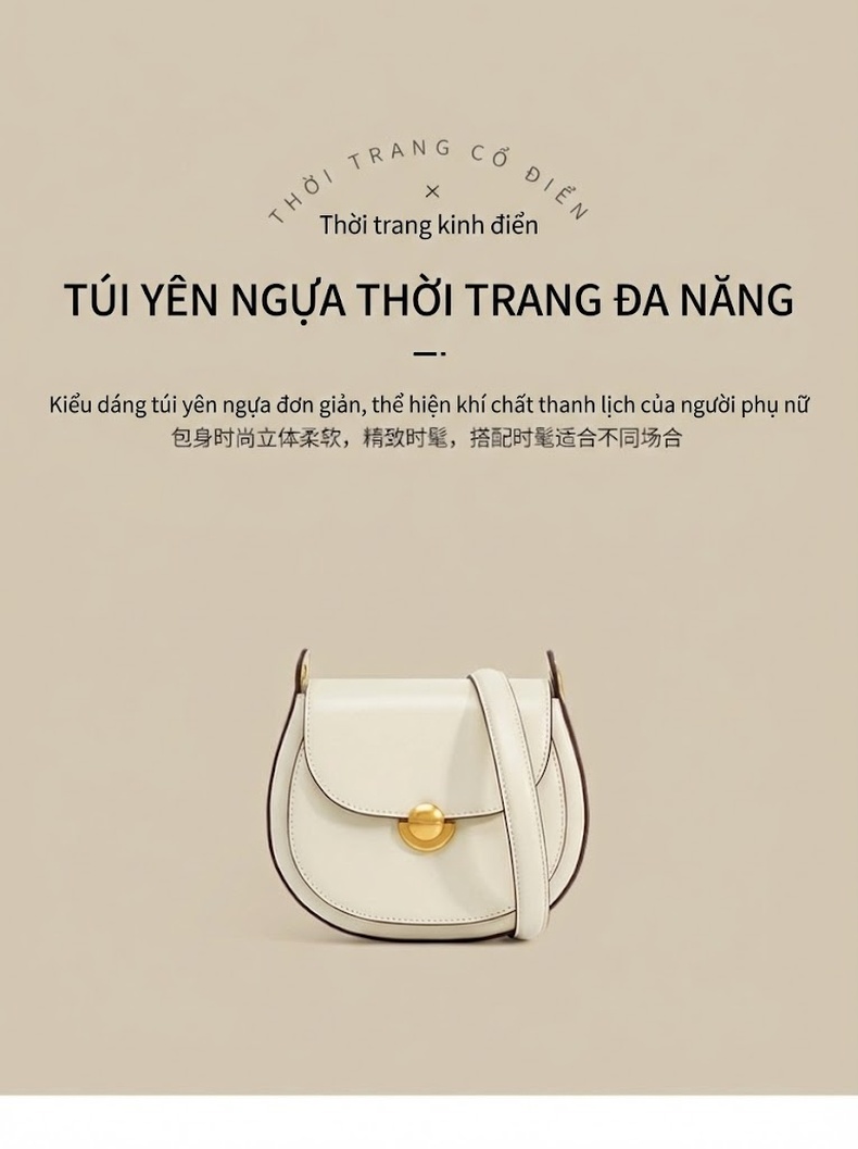 Túi Đeo Vai Nữ Da Bò Thiết Kế Nhỏ Gọn Màu Trắng Kem, Xanh Lá chi tiết 1