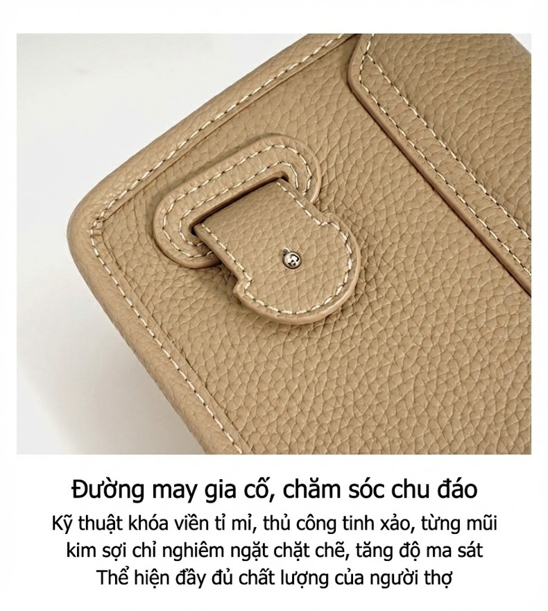Túi Đeo Vai Nữ Da Bò Thiết Kế Tối Giản Hình Hộp Chữ Nhật Màu Be chi tiết 10