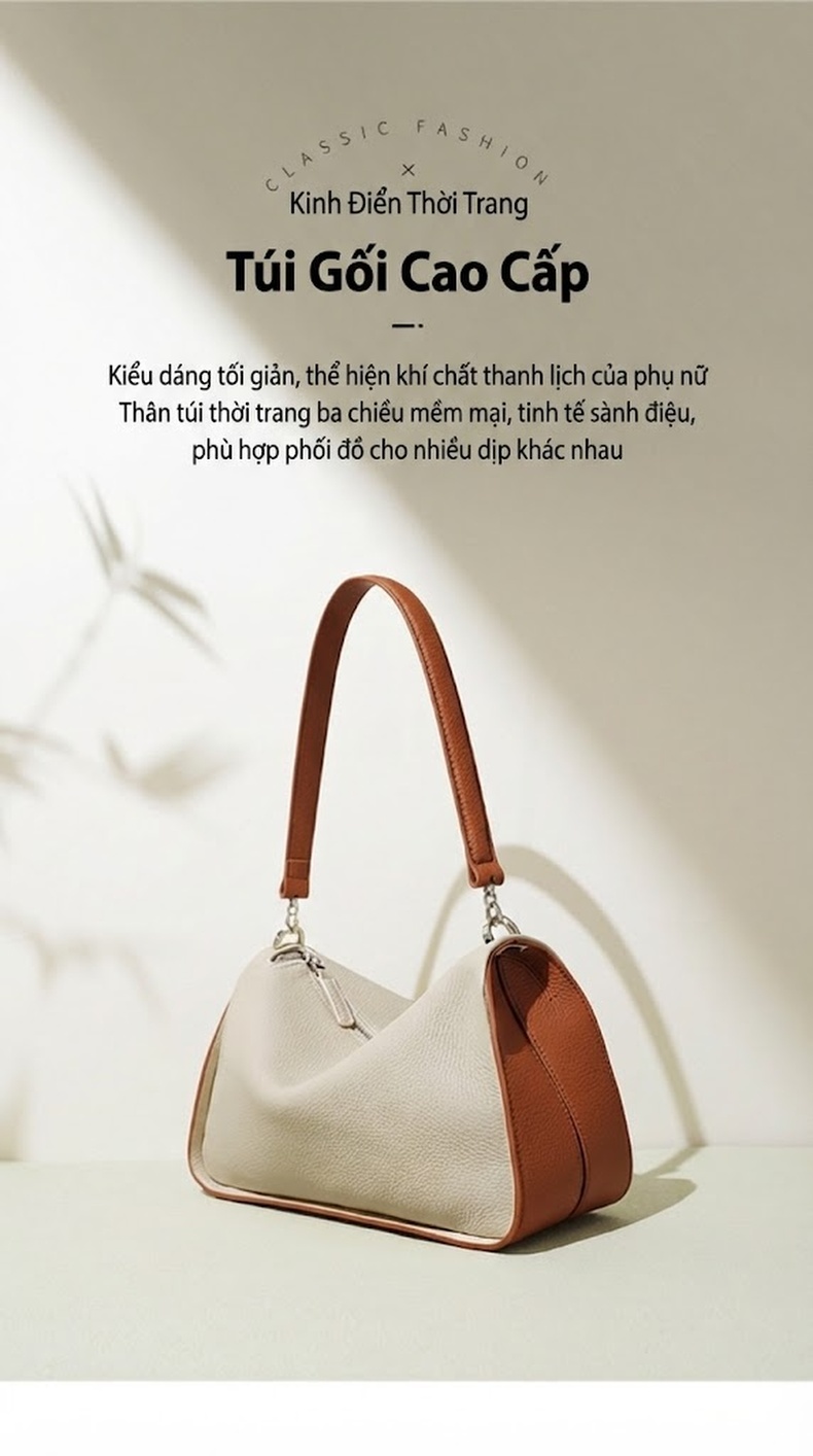 Túi Đeo Vai Nữ Da Bò Thiết Kế Tối Giản Phong Cách Công Sở Màu Kem chi tiết 1